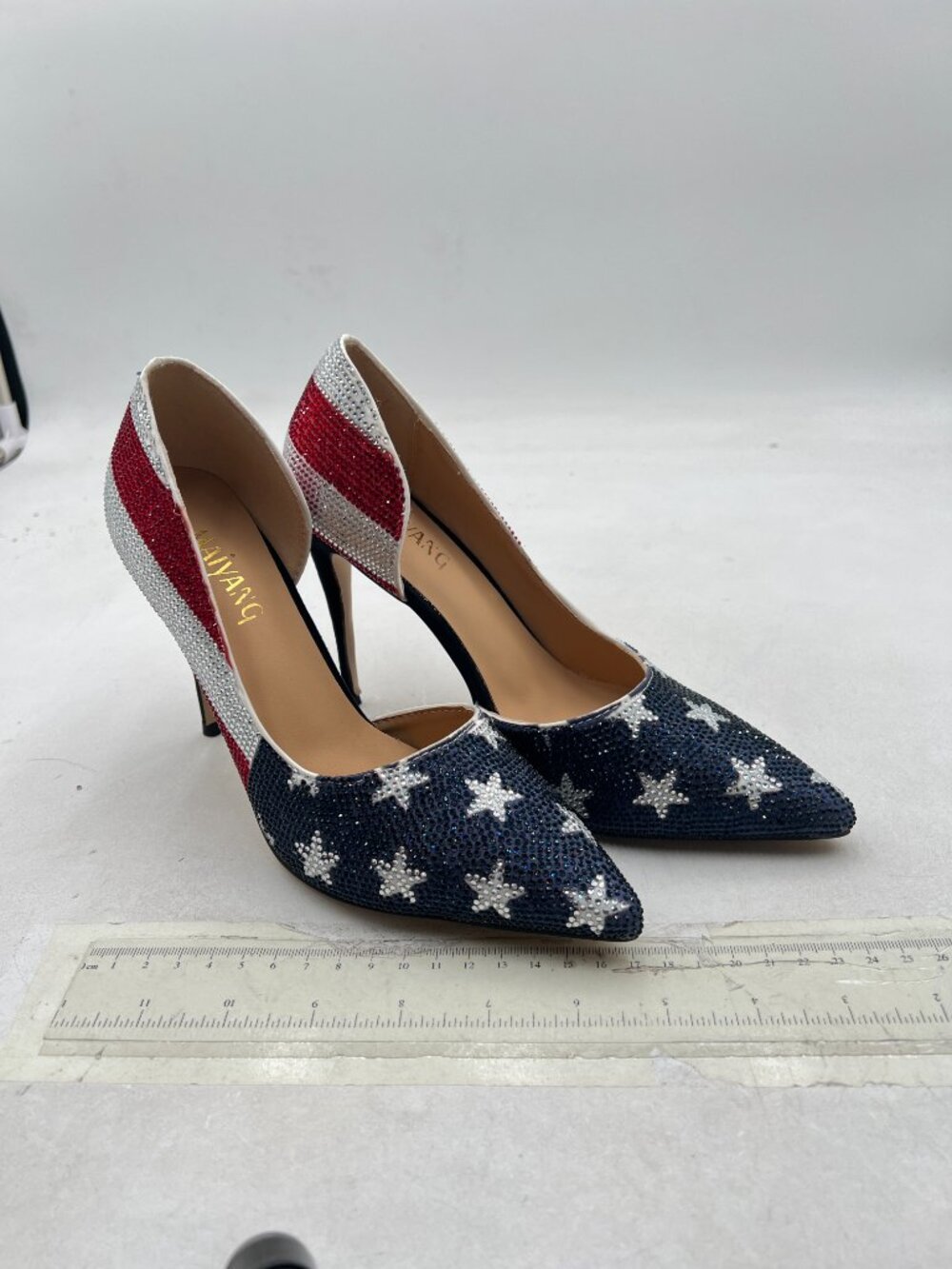 Maiyang National Flag Studded Rhinestones Pointed Toe D'Orsay Pumps Slip on Shoe - Picture 4 of 8